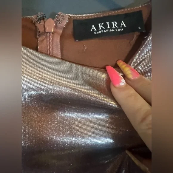 Akira Rose Gold Metallic Bell Sleeve wiggle dress Size Small - Picture 5 of 7